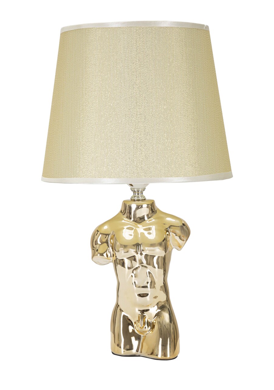 Lampa de masa, Glam Man, Mauro Ferretti, 1 x E27, 40W, 25 x 25 x 42.5 cm, ceramica/fier/textil, auriu - imagine 6